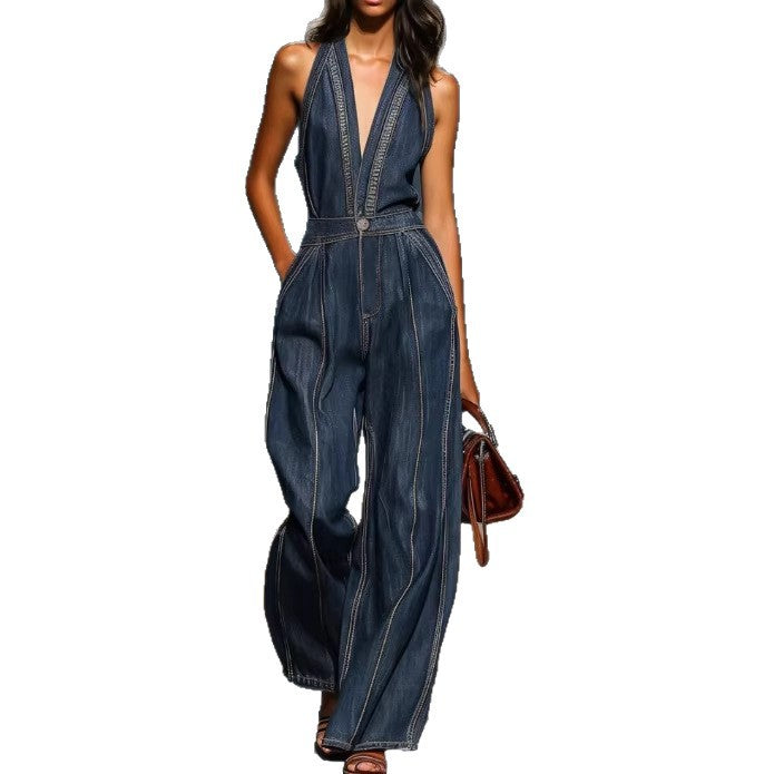 Ensemble de saut en denim sans manches pour femmes Casual Retro