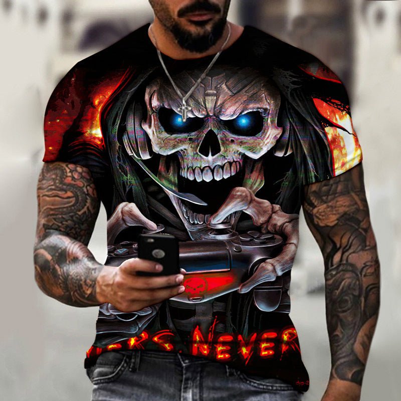 European and American Summer Dark Horror Skull T-shirt homme imprimé 3D manches courtes