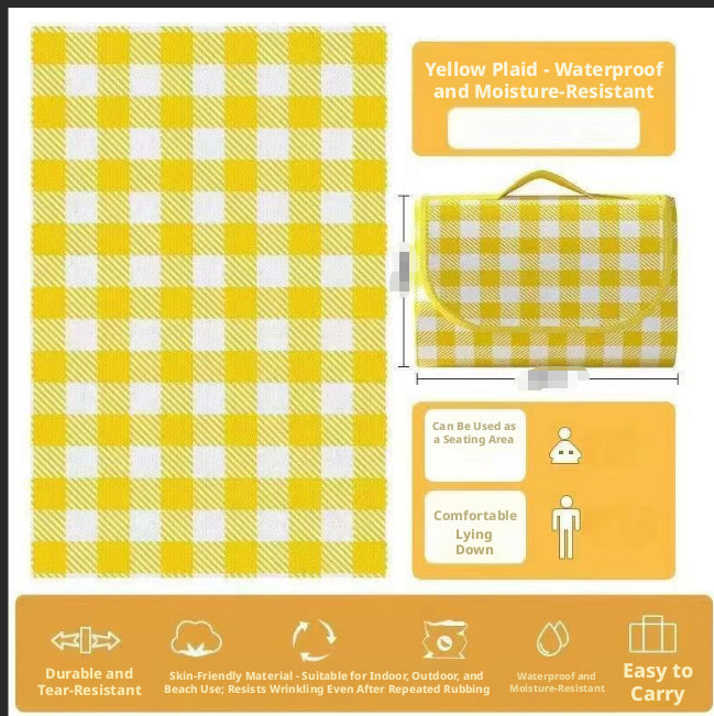 Pique-nique pliable mat-jaune grille-2 * 2m-non-tissés + film PE-1 pièce