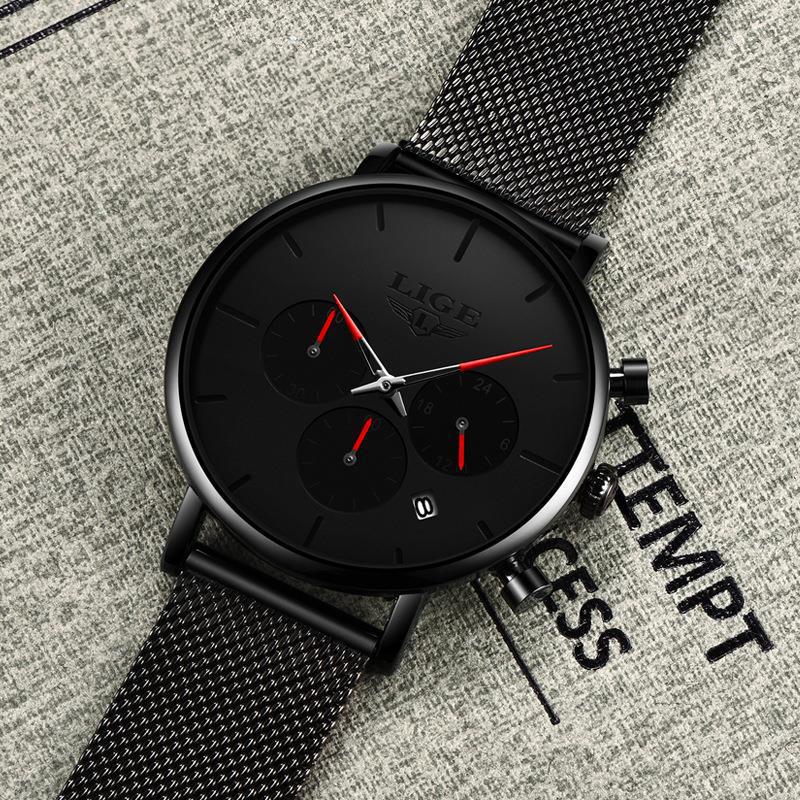 Mens Mesh-Strap Multifonctionnel Montre Quartz résistant à l'eau