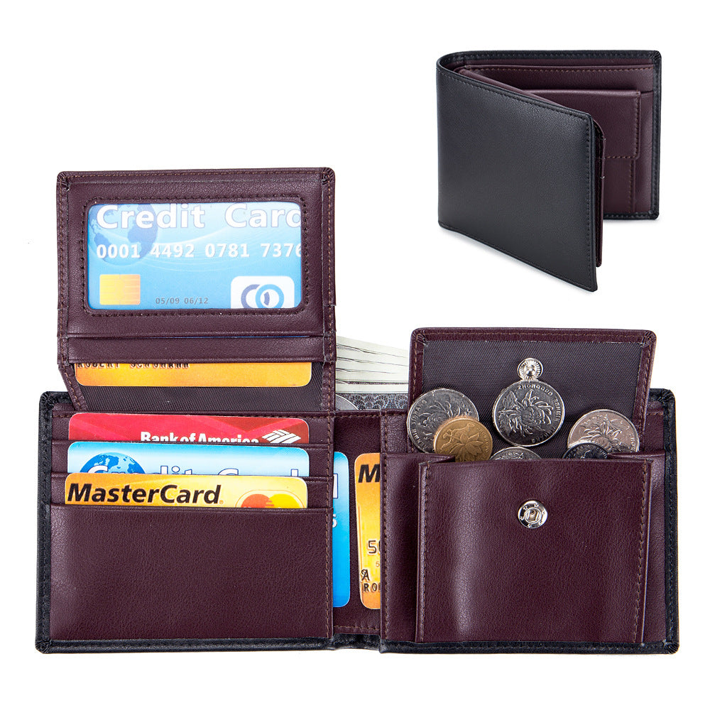 Soft Cowhide Trifold Wallet Homme multifonctionnel