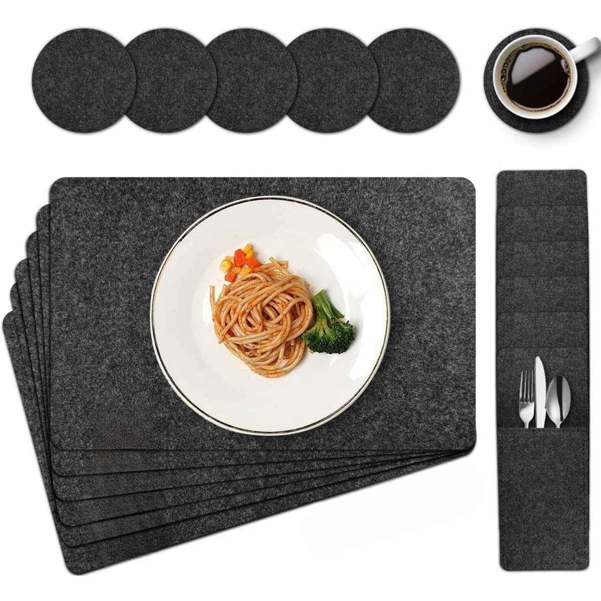 3-in-1 Felt Meal Set – 6 Heat-Resistant Placemats (44 X 31 cm)