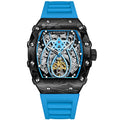 En forme de barillet Entièrement automatique mécanique Lumineux Sport Mode Hommes Montre Hollow-out