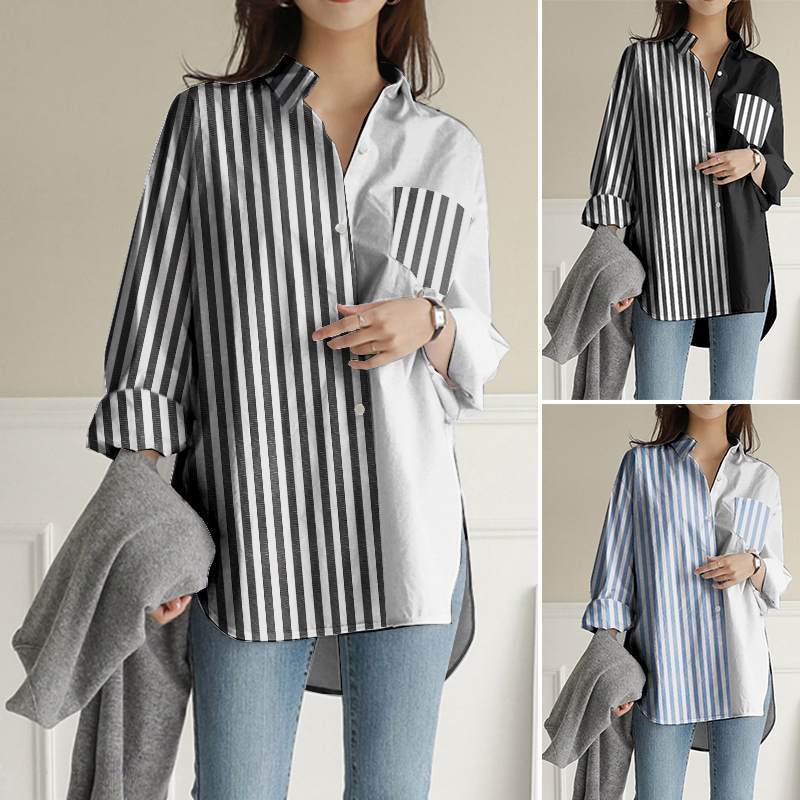 Femmes Lapel Patchwork Casual Shirt