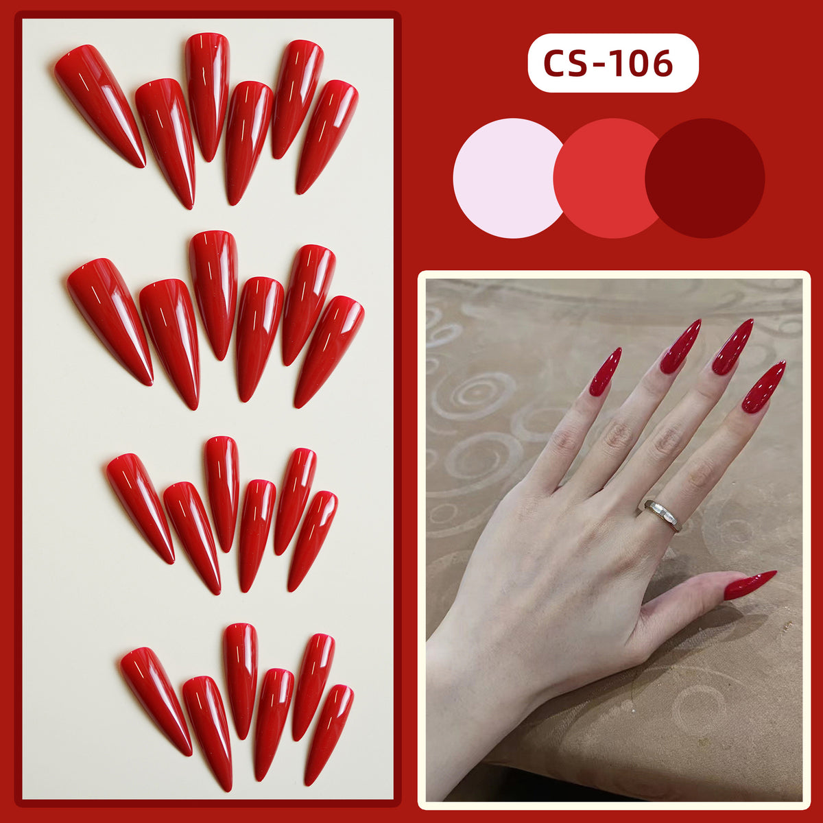 CS-106 Art Faux rouge pointé Conseil de ongles Porter l'armure