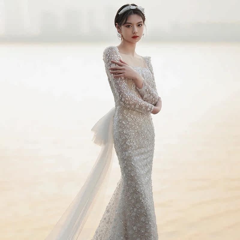 Robe de mariée légère en queue de poisson de style français