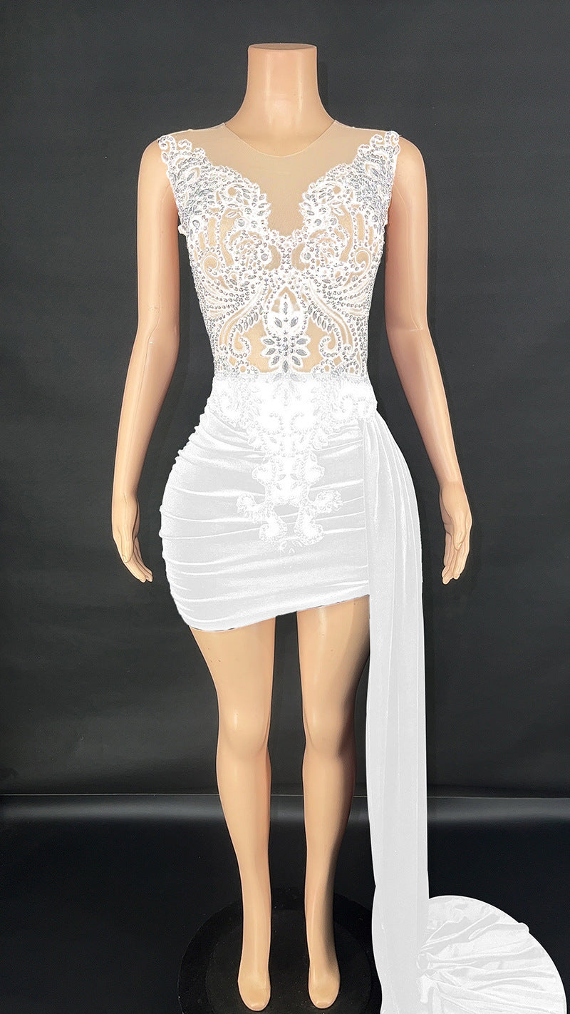 Robe de soirée de luxe d'été Femme Singer Costume de scène Robe senior Jupe latérale Trailing