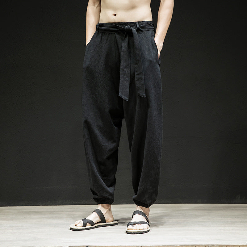 Pants de style chinois de printemps et d'été Largeur de bande élastique pour hommes