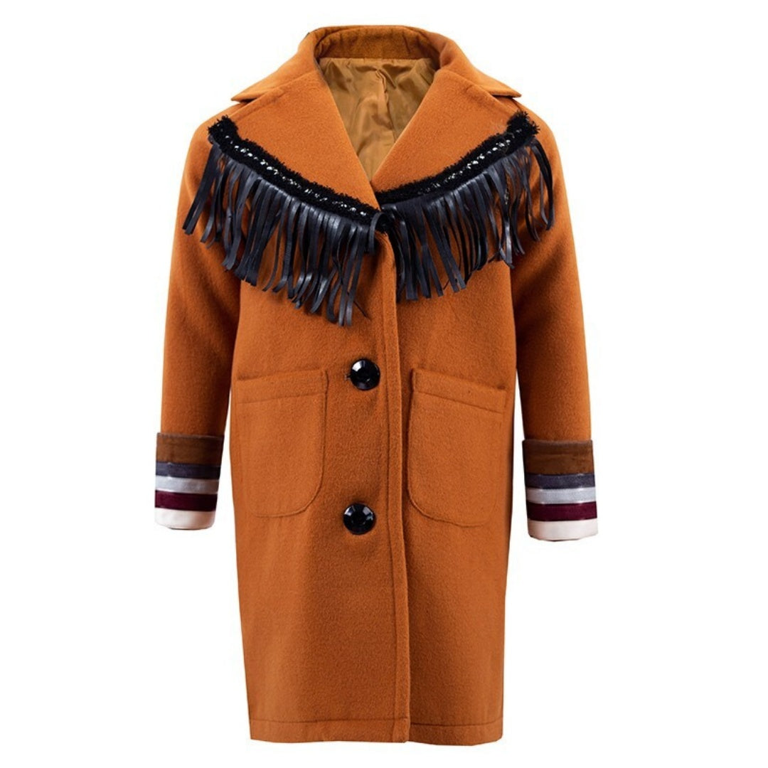 Filles Woolen Long Coat 3-12y Crème Orange Vintage Coat Style mignon