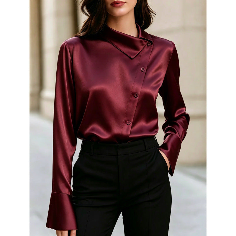 Blouse satinée à manches longues pour femmes