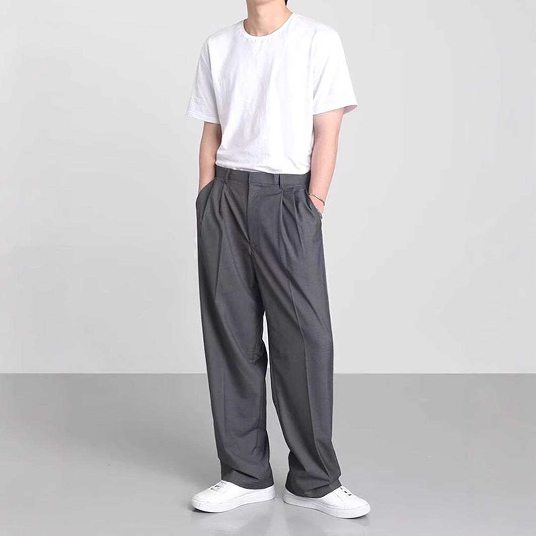 Pantalon à taille large pour hommes avec fermeture à bouton cachée à style français
