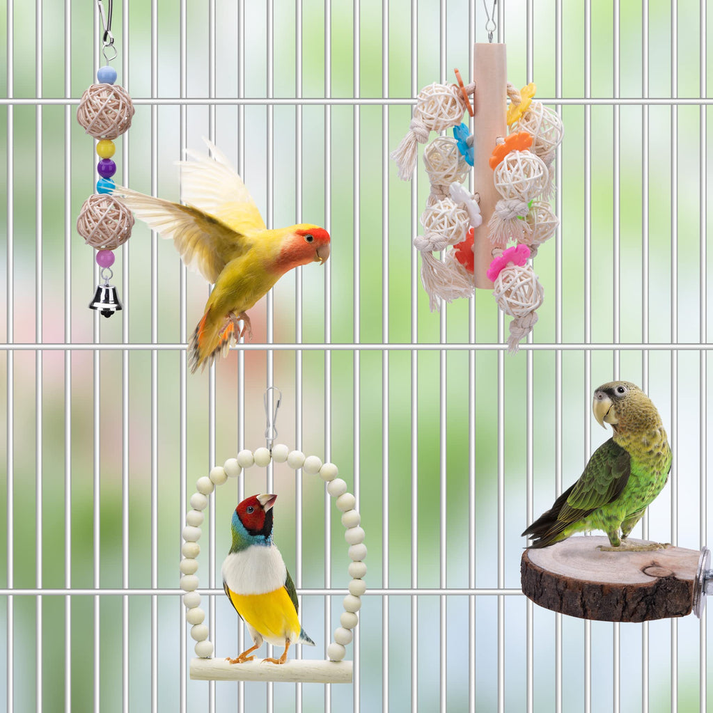 8 packs de jouets d'échouage de perroquets d'oiseaux - Jouets d'escalade d'oiseaux en bois naturel Sui