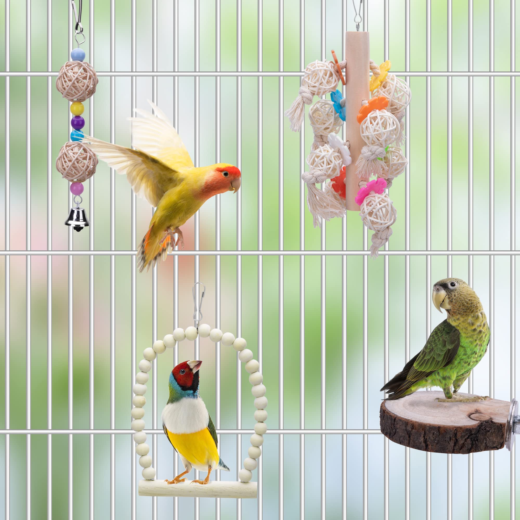 8 packs de jouets d'échouage de perroquets d'oiseaux - Jouets d'escalade d'oiseaux en bois naturel Sui