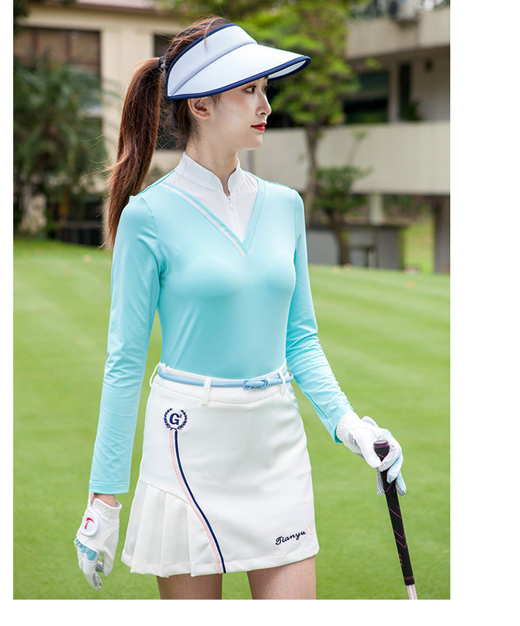 Golf Femmes T-shirt à manches longues Stand-up Collar Sunscreen Version Coréenne de Slim Sports