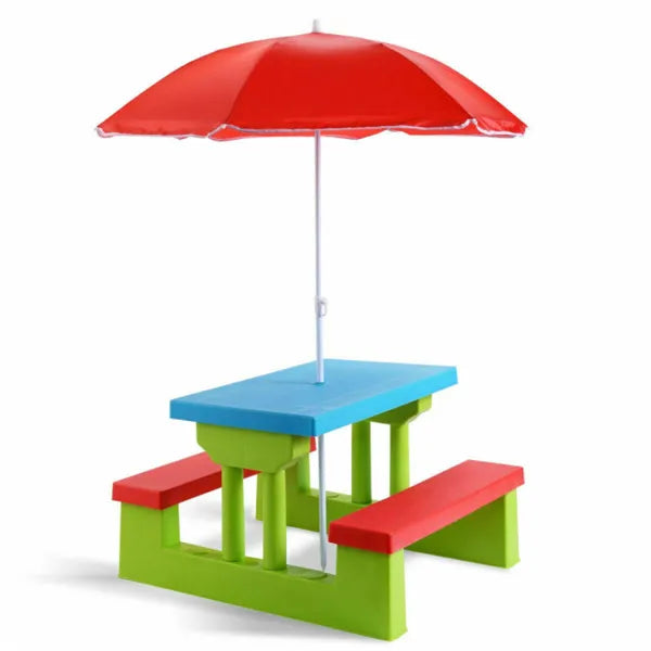 Ensemble de table de pique-nique extérieur pour enfants avec parapluie de protection UV pliable