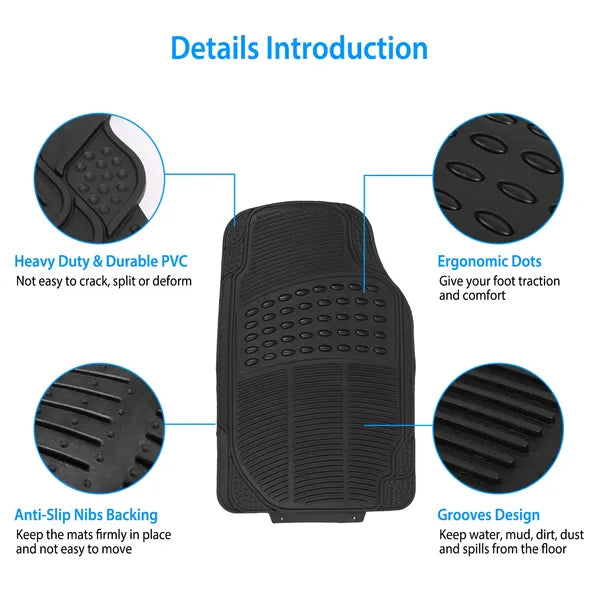4Pcs tapis de sol automobile avant et arrière PVC tapis de sol en caoutchouc véhicule de service lourd C
