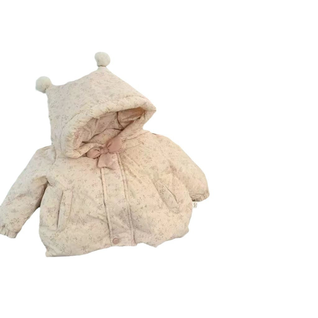 Manteau de coton à l'empreinte florale avec un arc pour les bébés filles qui gardent sa chaleur