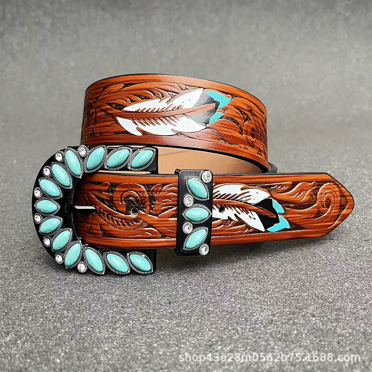 Ceinture en cuir femme Retro Medieval Turquoise Buckle Waistband Ladies Cowgirl Ceinture en cuir