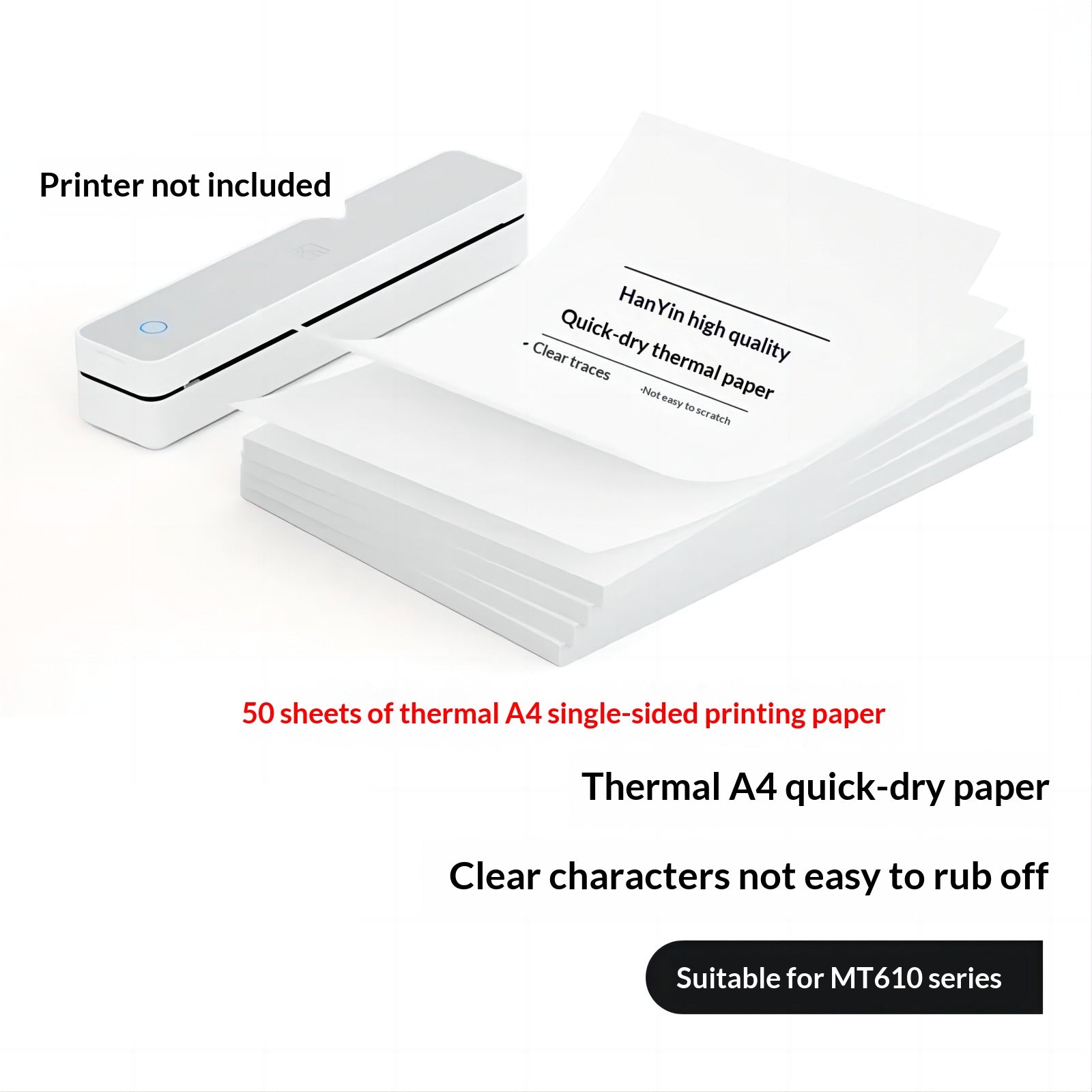 MT610 Imprimante thermique portable sans fil Bluetooth A4 pour documents maison et bureau