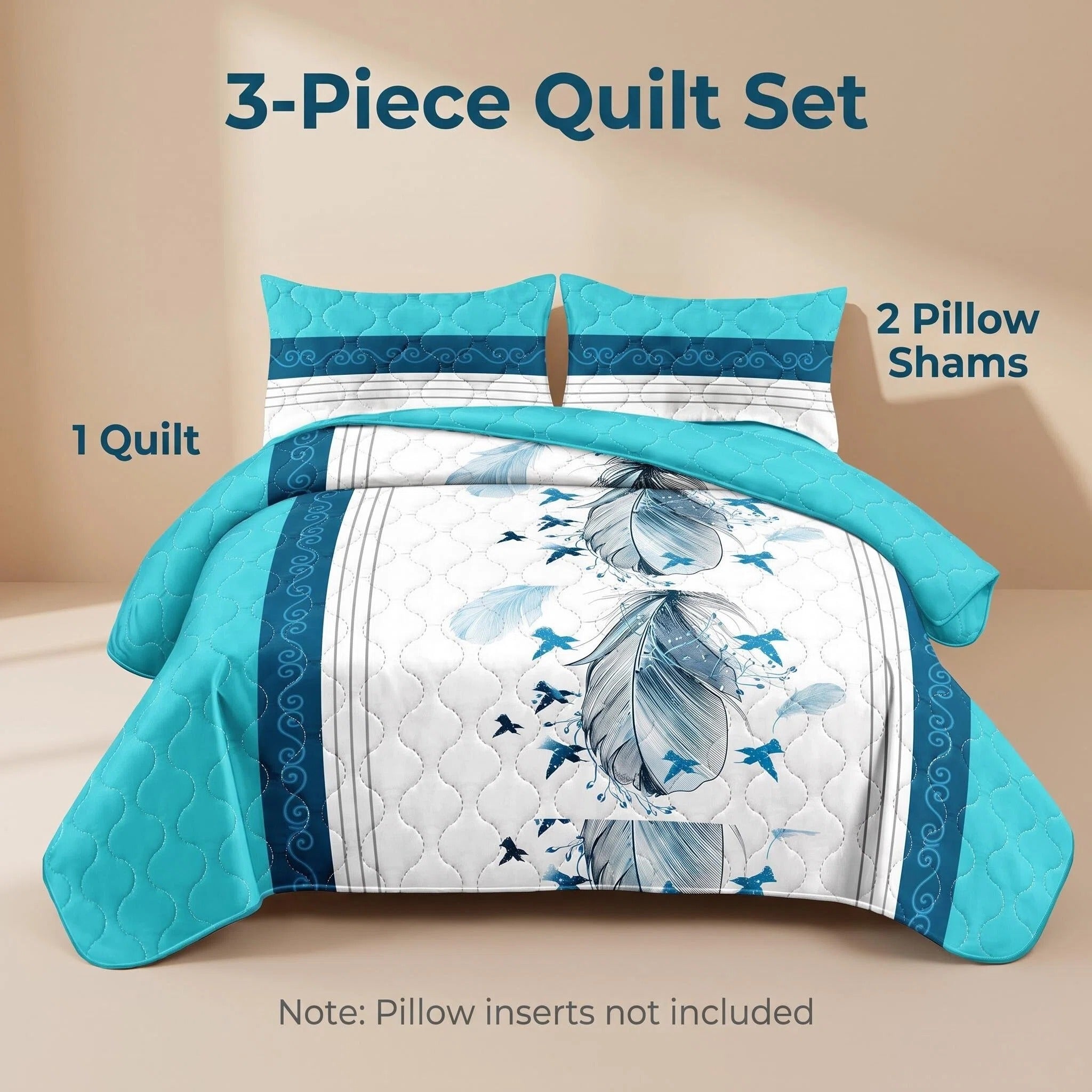 3-Piece bleu et blanc plume Star couvre-lit matelassé pour roi et roi de Californie