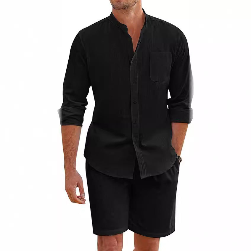 Chemise à manches longues à manches longues confortable en coton doublé pour homme