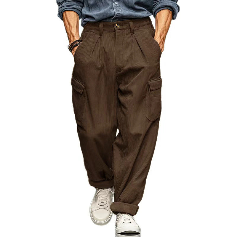 Hommes Relaxed-fit Retro Straight-leg pantalons occasionnels avec plusieurs poches