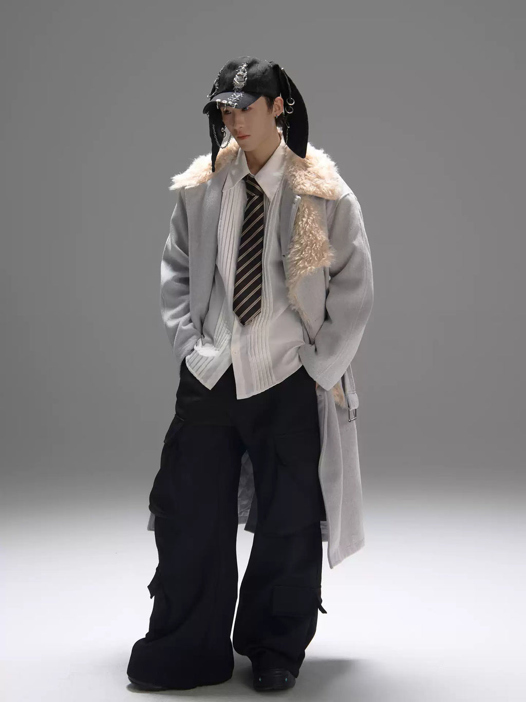 Color-block Design Over-the-knee Trench Coat Silhouette Plus-thick Coton Coat