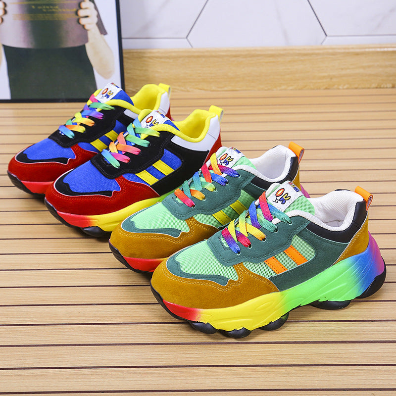 Fashion Femmes Épaisseur du bas coloré avant de dentelle-up Sneakers