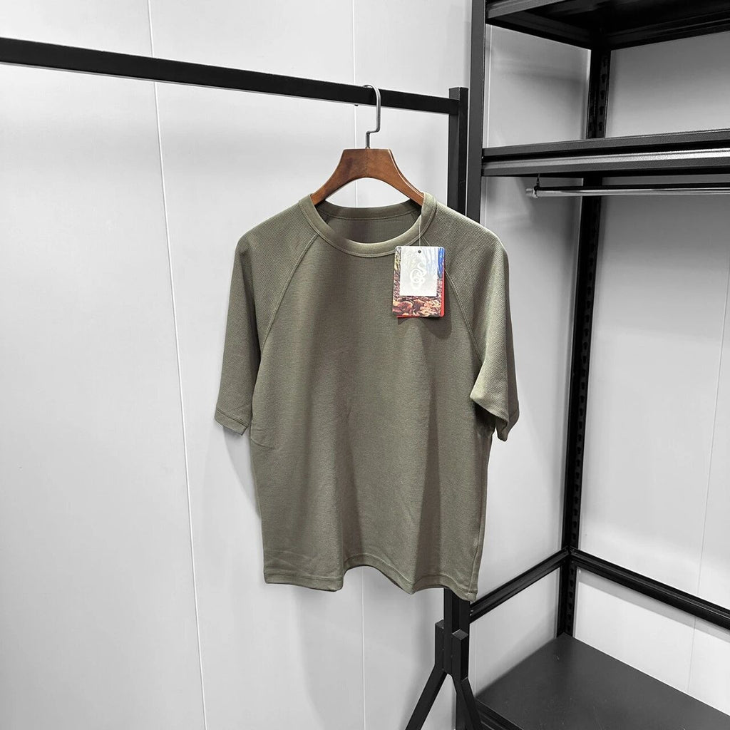 T-Shirt manches courtes Waffle Knit Raglan pour hommes Col d'équipage Lose Casual Basic Tee Respirant