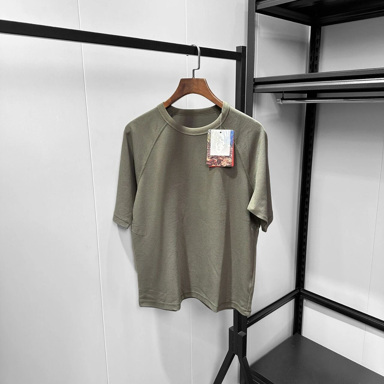 T-Shirt manches courtes Waffle Knit Raglan pour hommes Col d'équipage Lose Casual Basic Tee Respirant