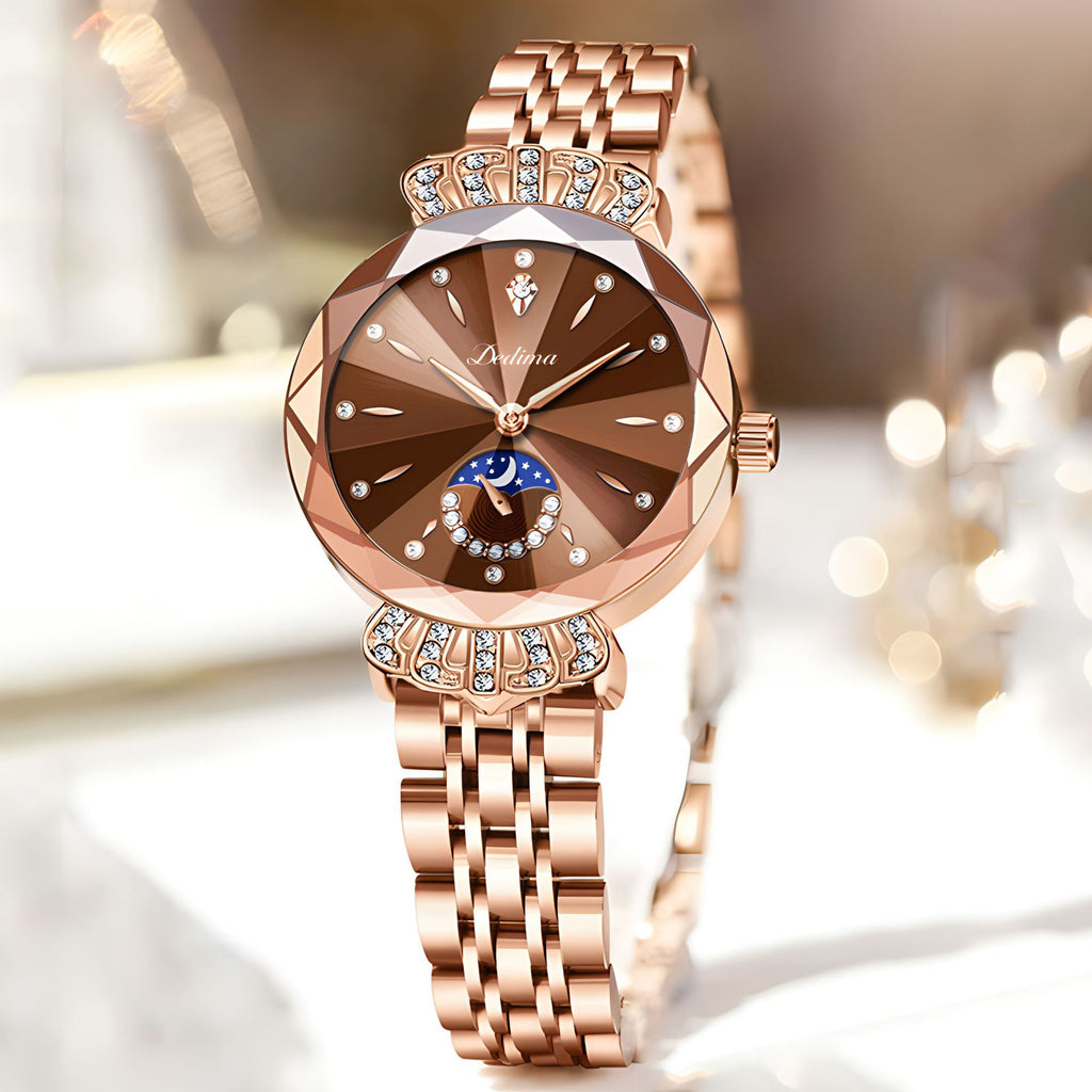 Femmes Diamant-embelli résistant à l'eau Bracelet en acier Casual Luxury Watch