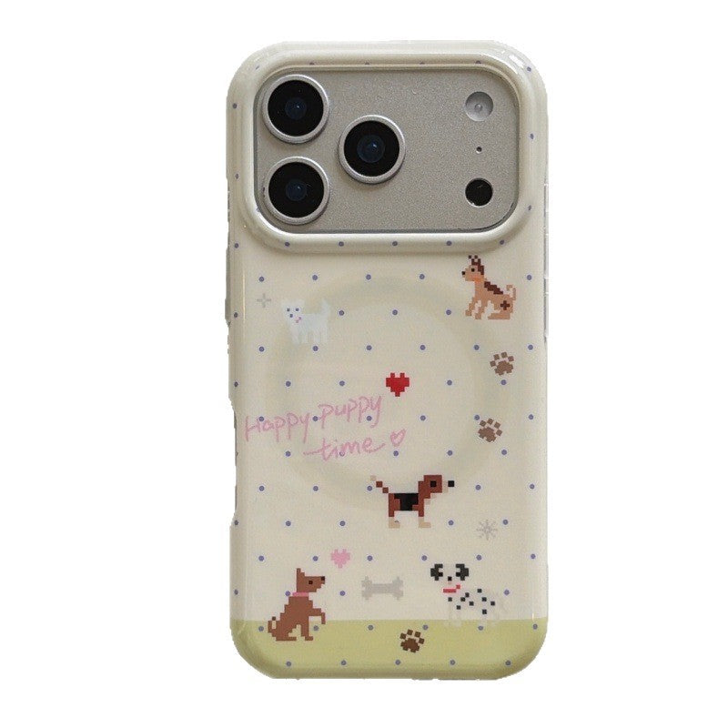Cute Puppy Quicksand Magnetic Holder Phone Case
