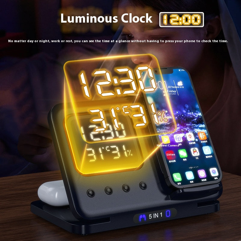 15W sans fil chargeurs Stand 5 In1 LED réveil numérique rapide charge station