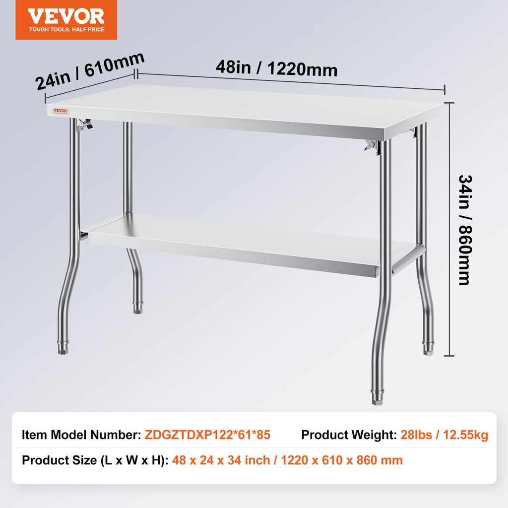 VEVOR Poste de travail commercial 48 X 24 pouces Table de préparation commerciale pliante