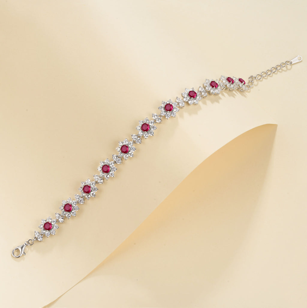 S925 Argent Sterling 4mm Lab-Grown Emerald Ruby Bracelet saphir 16cm Vintage Cluster Pla
