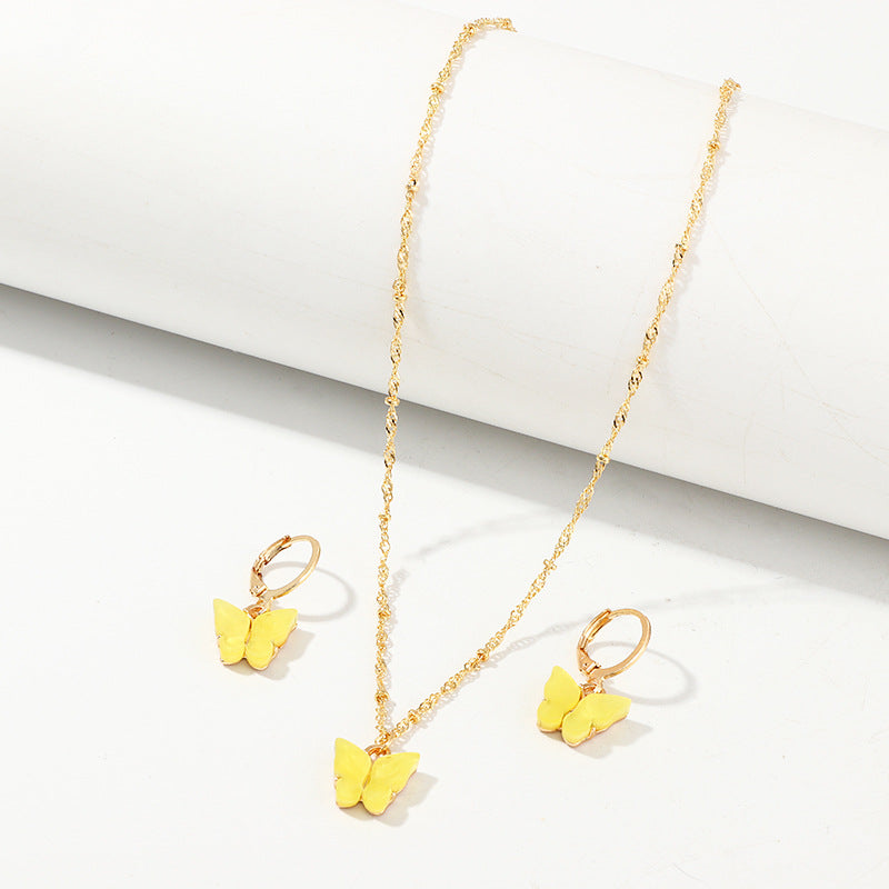 La mode créative résine papillon collier et boucle d'oreille ensemble