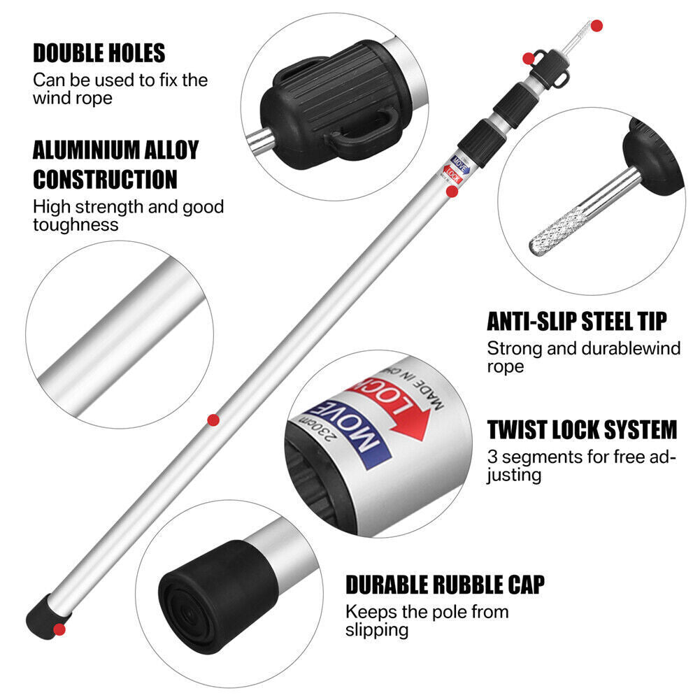 2x 230cm Tente Poles Telescopique Auvent réglable Canopy Trapp Pole Support Rod UK