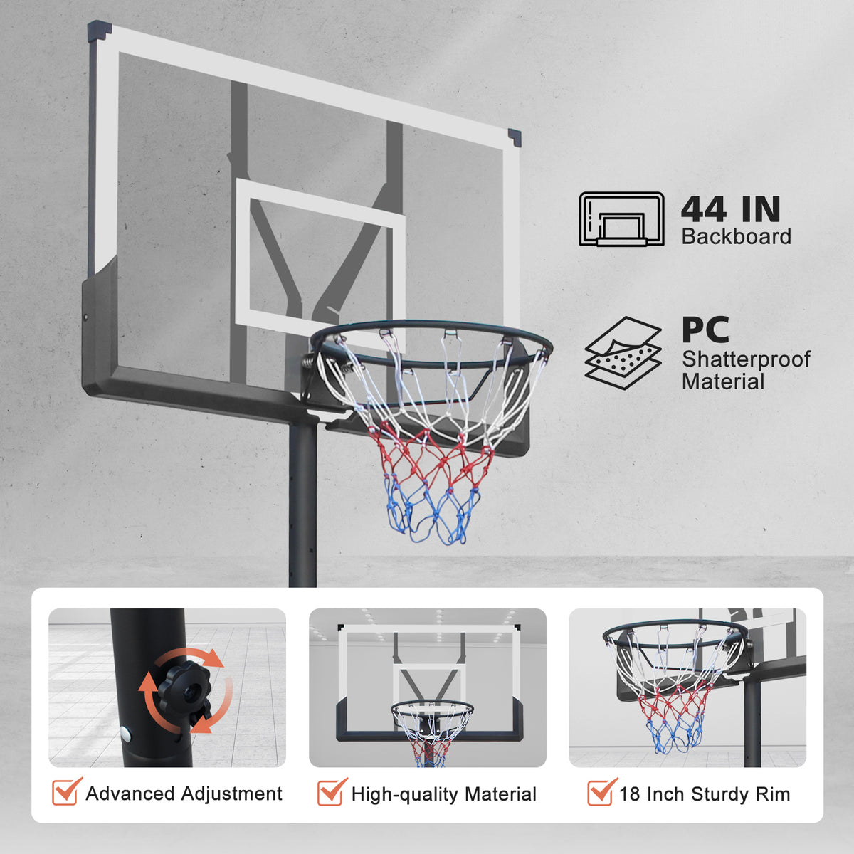 Basketball Hoop 5.73-10FT But de basketball portable réglable en hauteur pour intérieur extérieur Ba