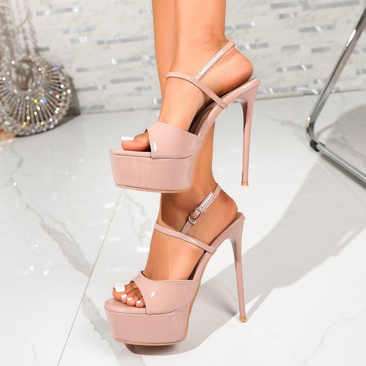Femmes Versatile Summer Mature Style Thick Platform Stiletto Sandales Nude Rose Comfortabl