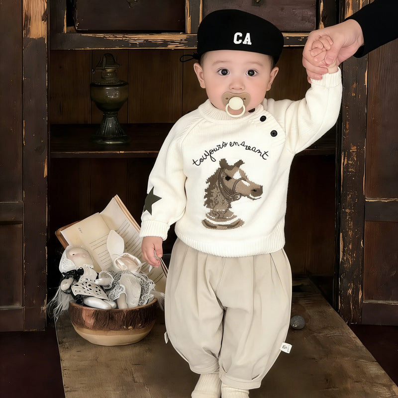 Cavalier Cartoon Année Chandail tricoté Vêtements pour enfants Chandail