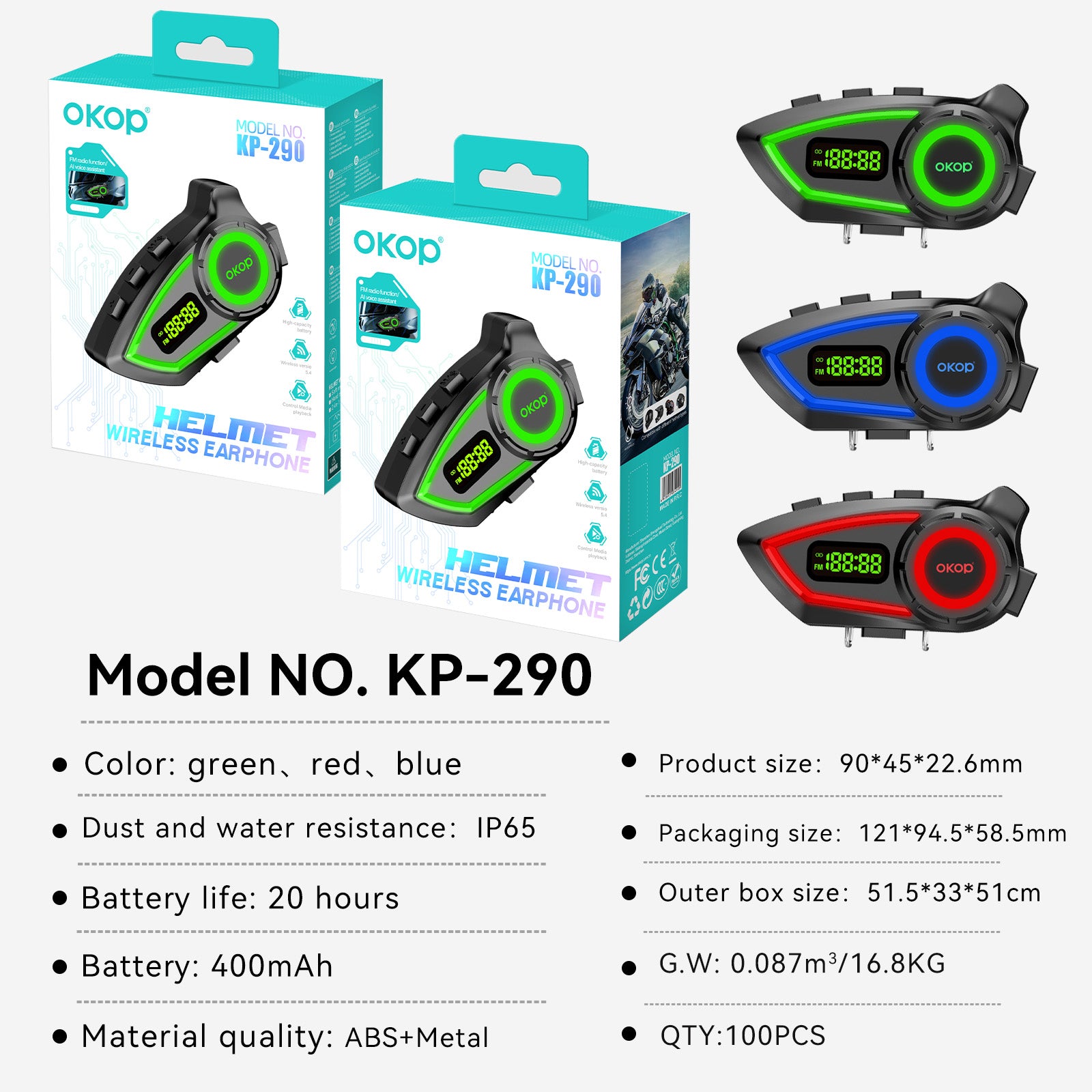 KP-290 Casque de moto Bluetooth casque Intercom Musique imperméable Bruit Annulation Di