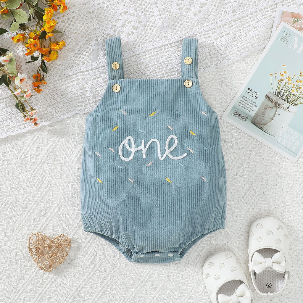 Mignon d'un an Serviette Broderie-Strap Corduroy Romper