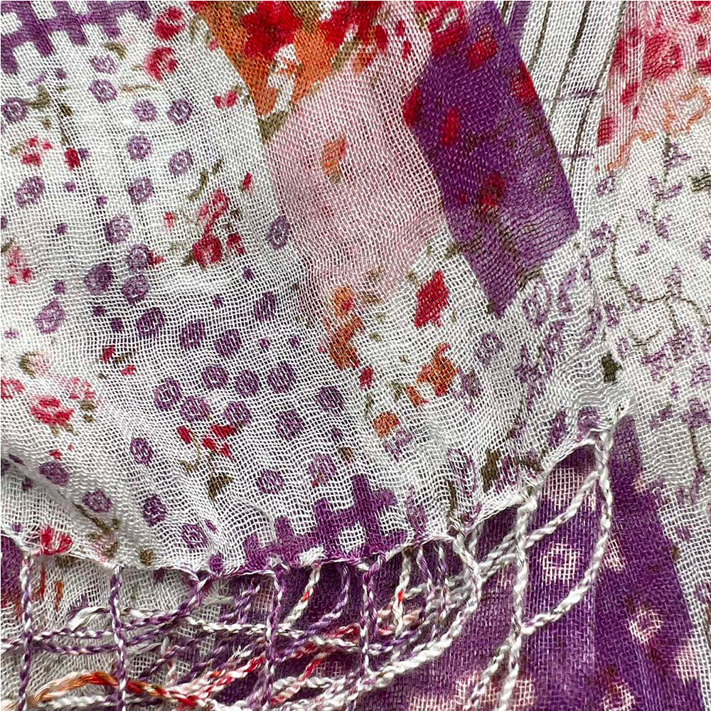2pcs plume clair violet lavande motif floral imprimé longue écharpe