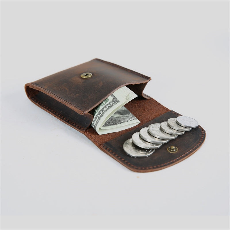 Rétro simple Cowhide Pièce Changer Mini Portefeuille