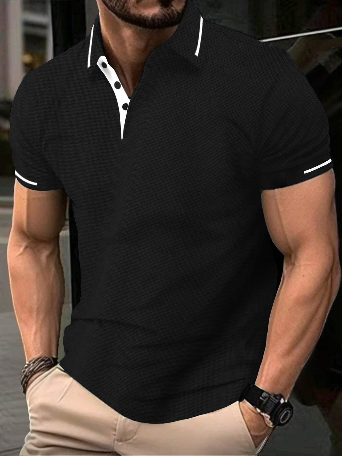 Men's Casual Button-Down Lapel Neck T-Shirt