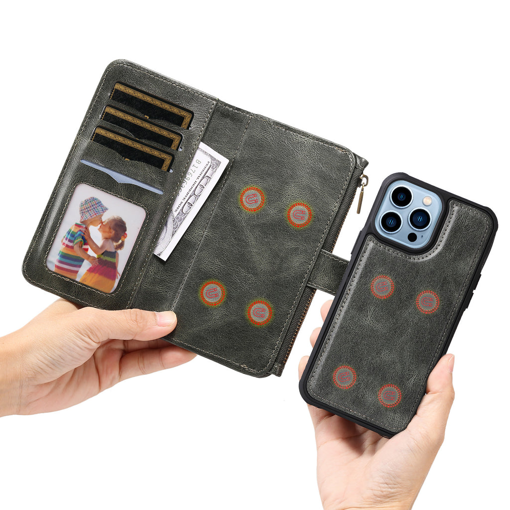 Applicable à 16 Mobile Phone Leather Case Retro Multi-fonction Card Wallet Split magnétique