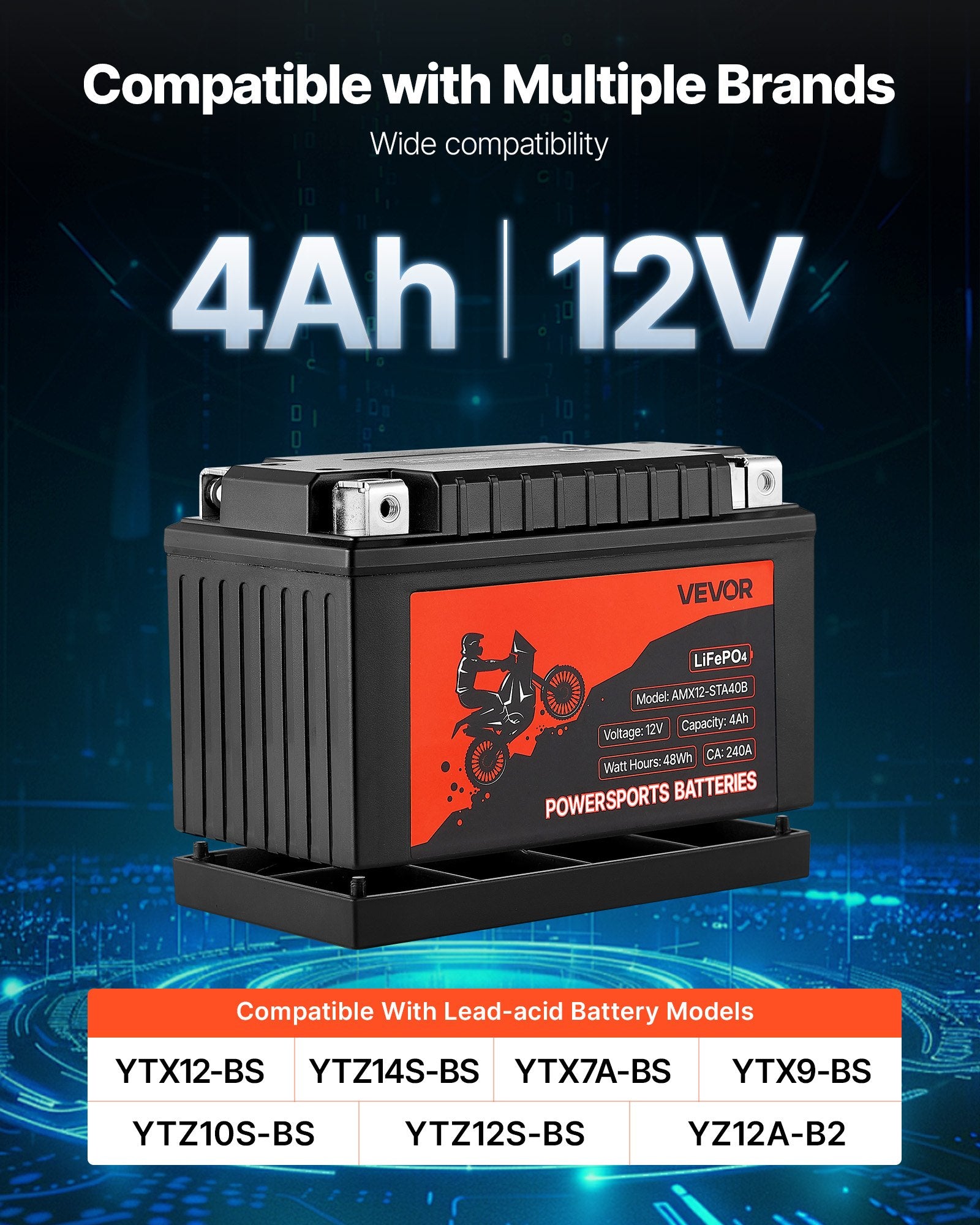 Batterie de moto 12V 4Ah YTX12-BS Batterie Powersports haute performance