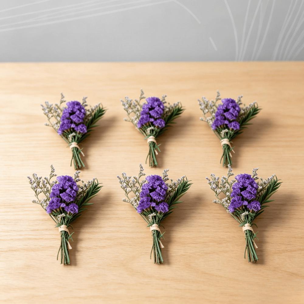 Ensemble de 6 mini Bouquets de fleurs séchées pourpre avec Forget-Me-Pas pour décoration et party Su