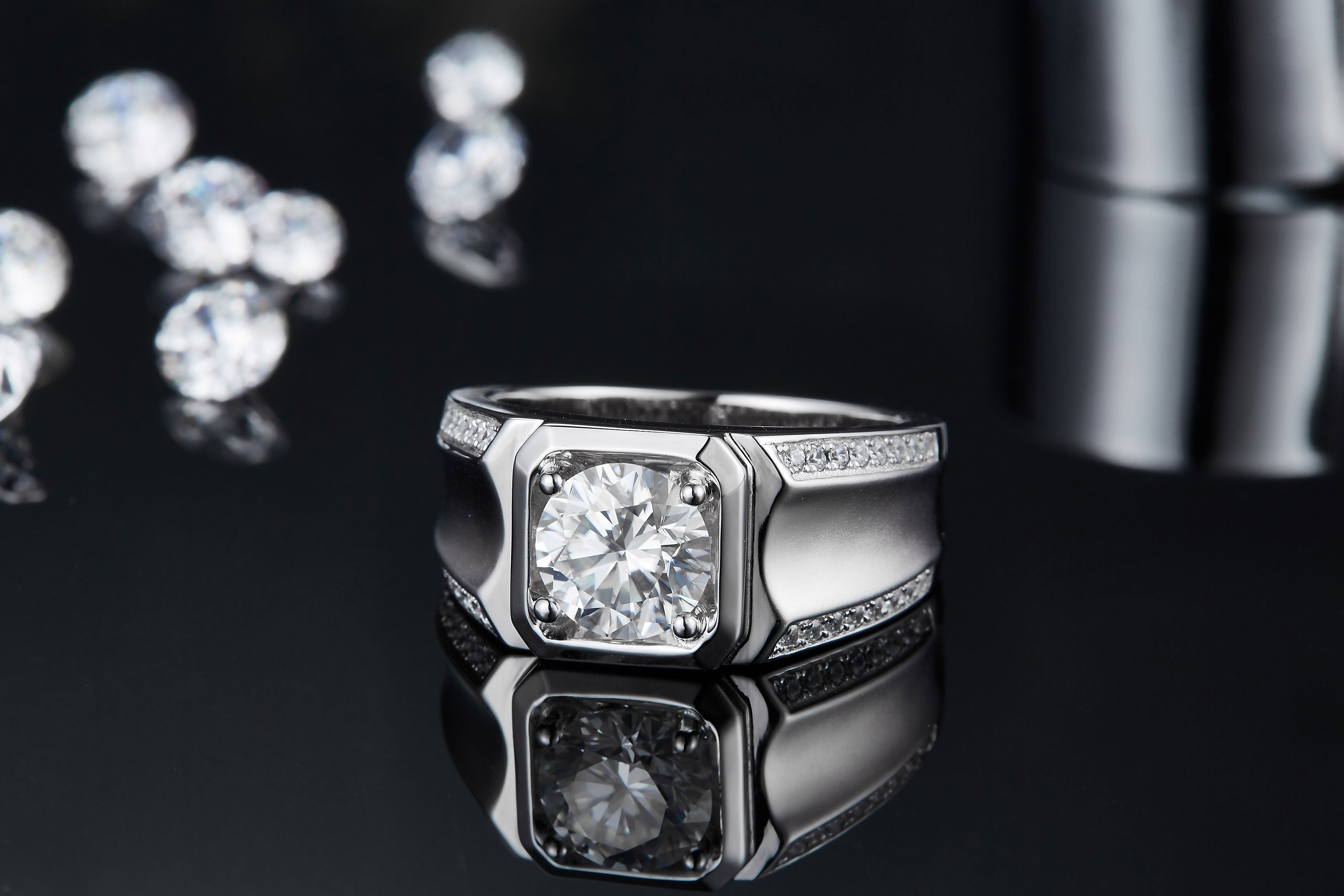 S925 Argent Sterling 2ct Moissanite Anneau Homme