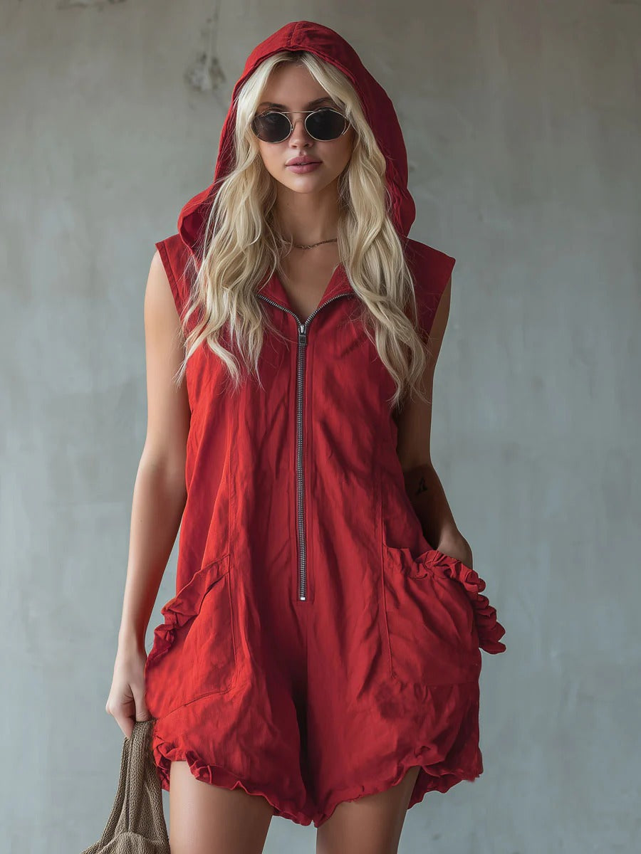 Style vintage Zip-up à capuche sans manches Linge de maison